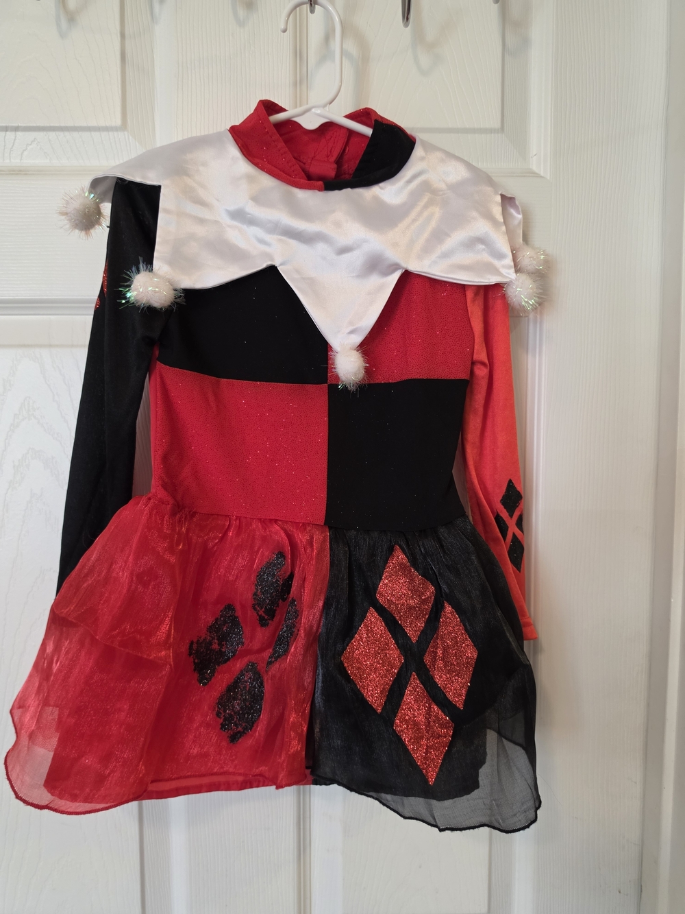 Girls Red & Black Harlequin Jester Dress Costume Size 2-4 Years Old
